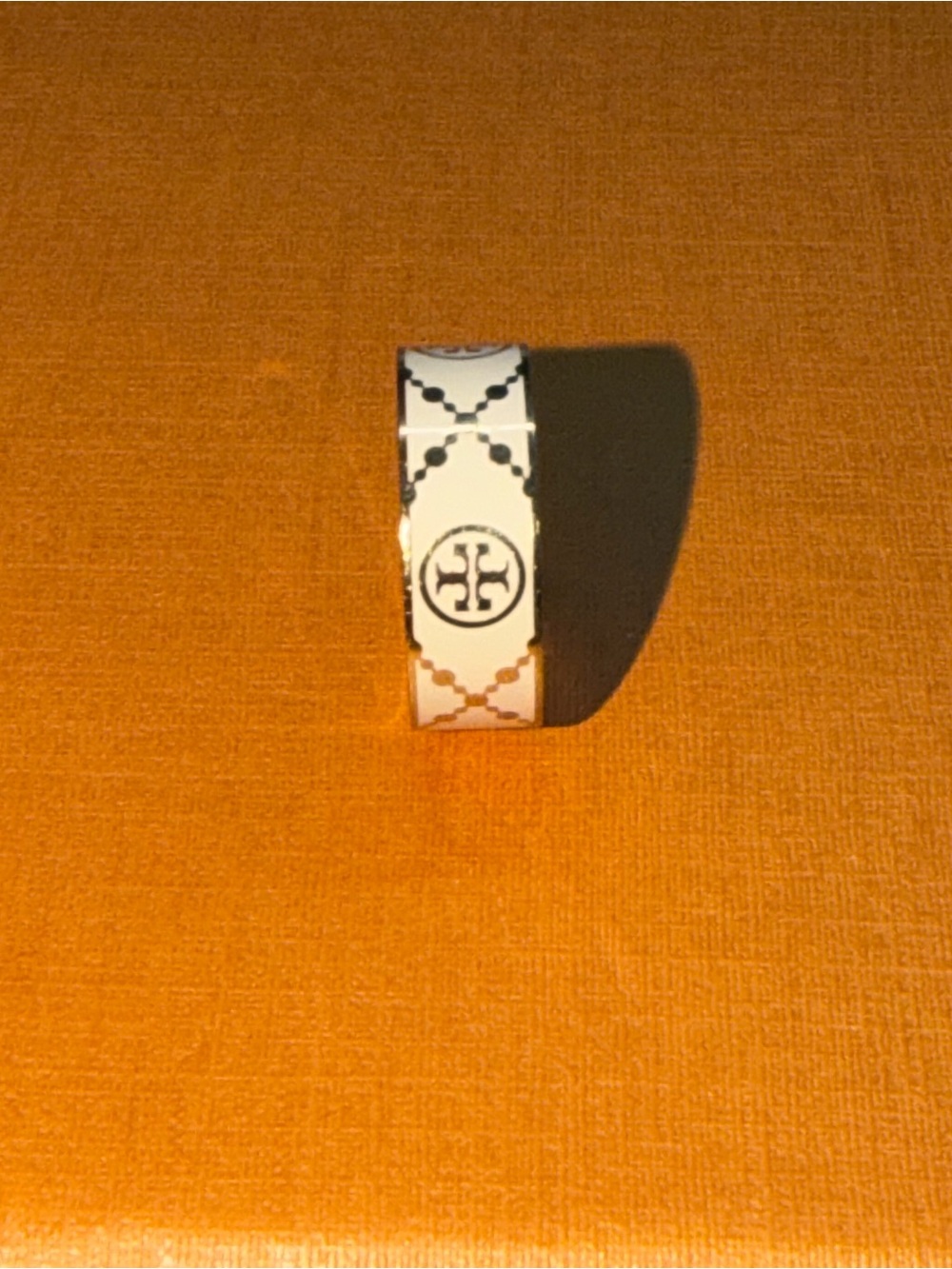Tory Burch White Logo Enamel Ring size 8